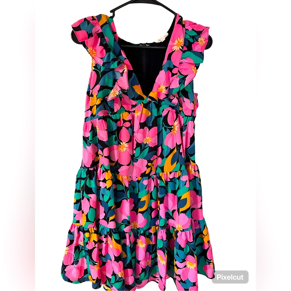 Bright Pink Floral Ruffle Tiered Dress | V-Neck | Flowy Babydoll Style
